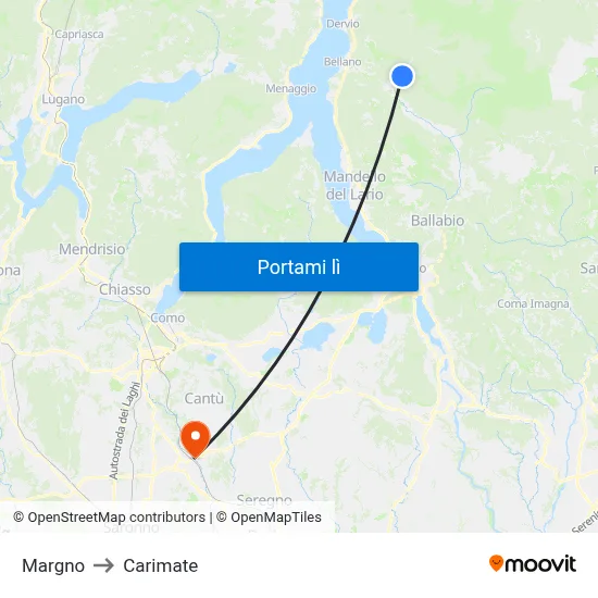 Margno to Carimate map