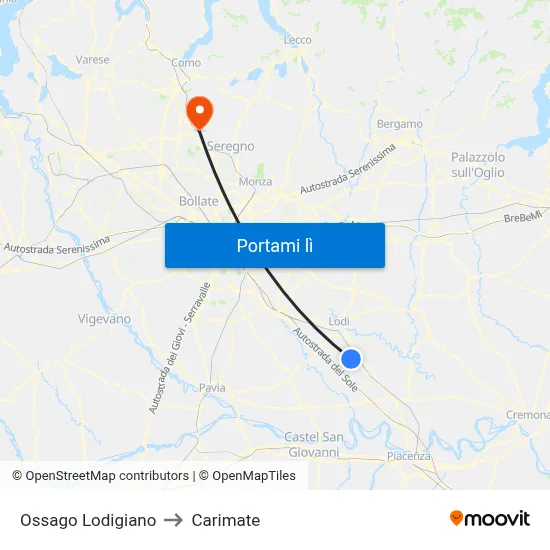 Ossago Lodigiano to Carimate map
