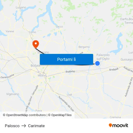 Palosco to Carimate map