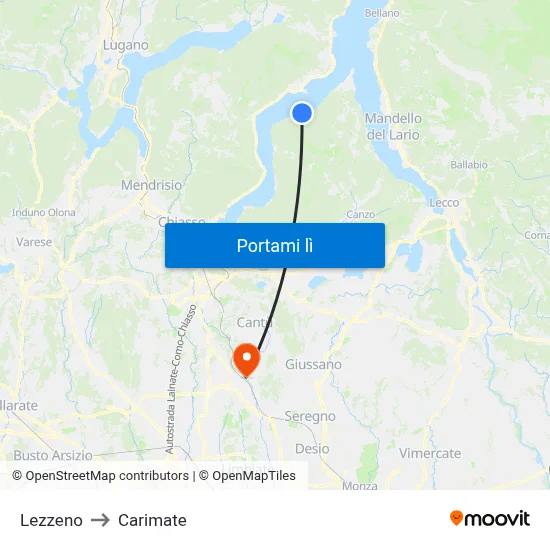 Lezzeno to Carimate map