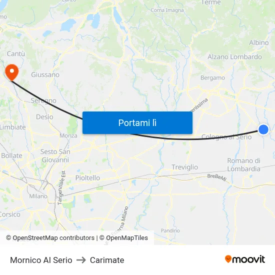 Mornico Al Serio to Carimate map
