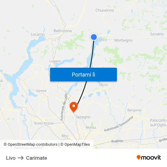 Livo to Carimate map