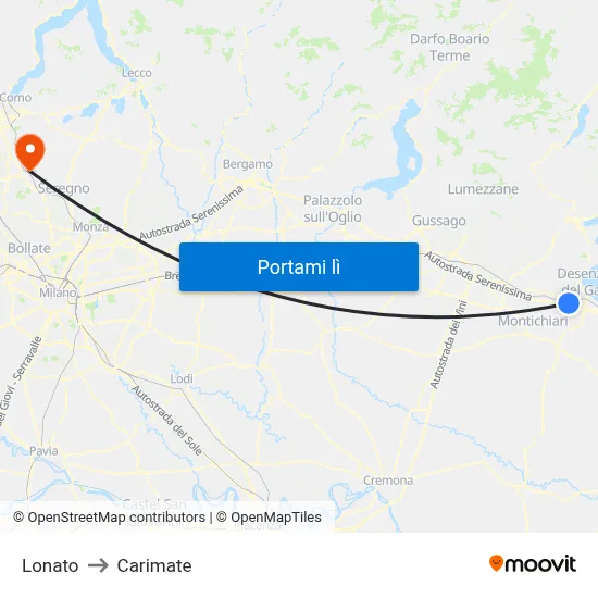 Lonato to Carimate map