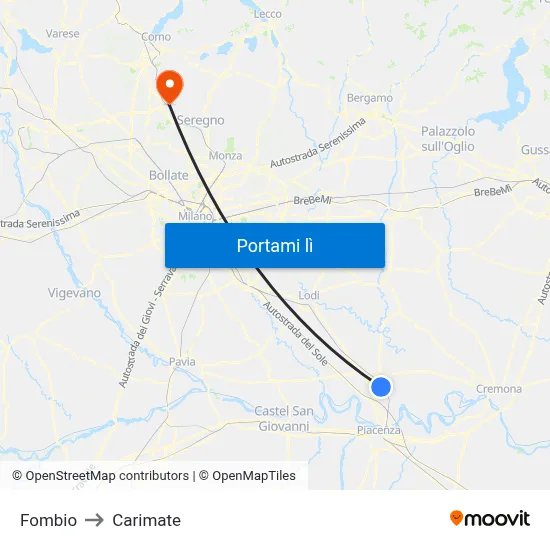 Fombio to Carimate map
