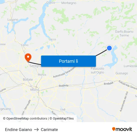 Endine Gaiano to Carimate map