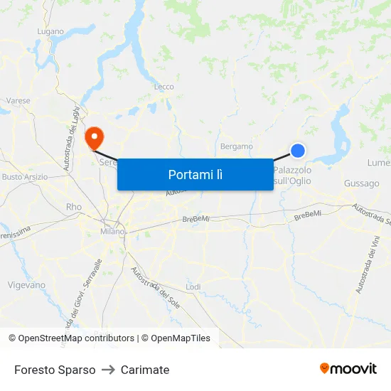 Foresto Sparso to Carimate map