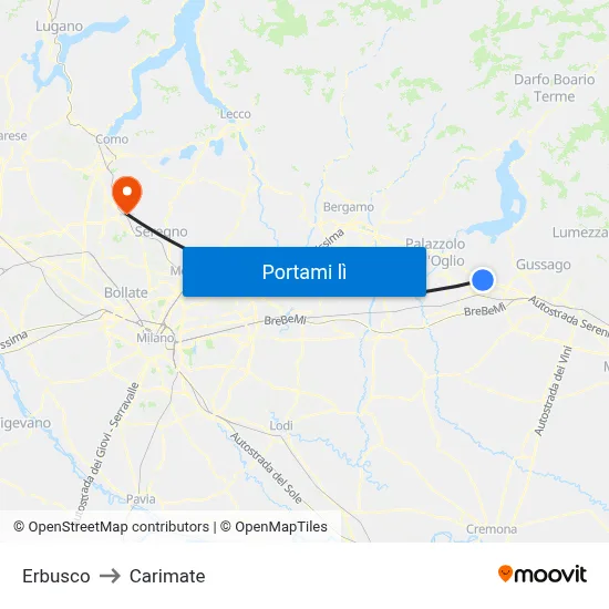 Erbusco to Carimate map