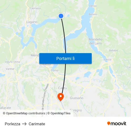 Porlezza to Carimate map