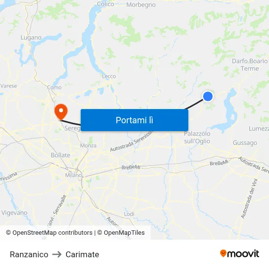 Ranzanico to Carimate map