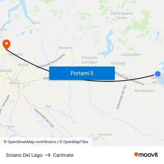 Soiano Del Lago to Carimate map