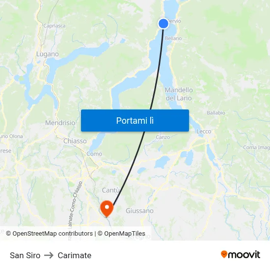 San Siro to Carimate map