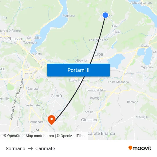 Sormano to Carimate map