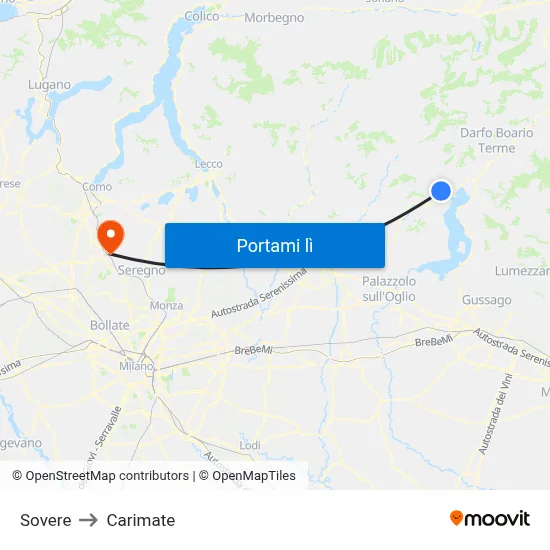 Sovere to Carimate map