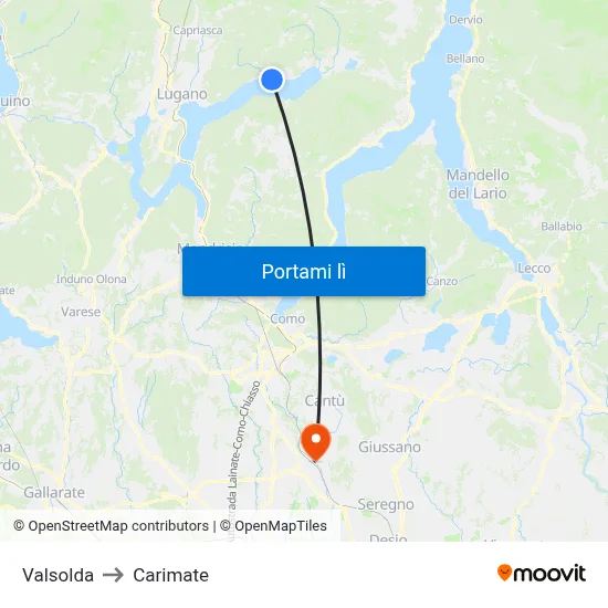 Valsolda to Carimate map