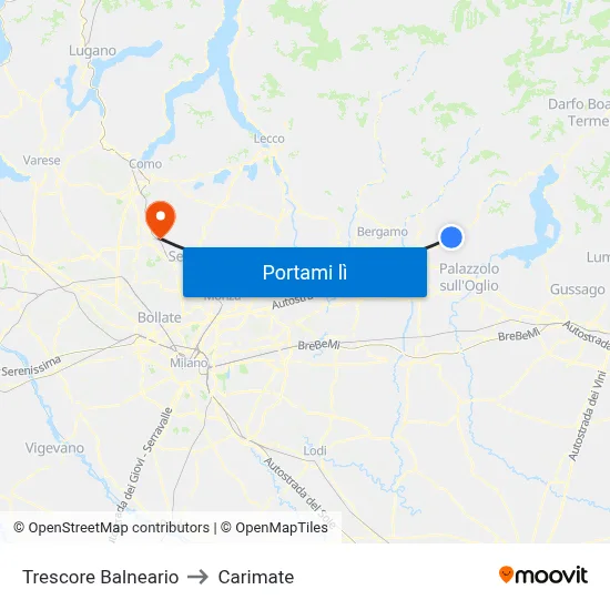 Trescore Balneario to Carimate map