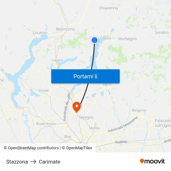 Stazzona to Carimate map