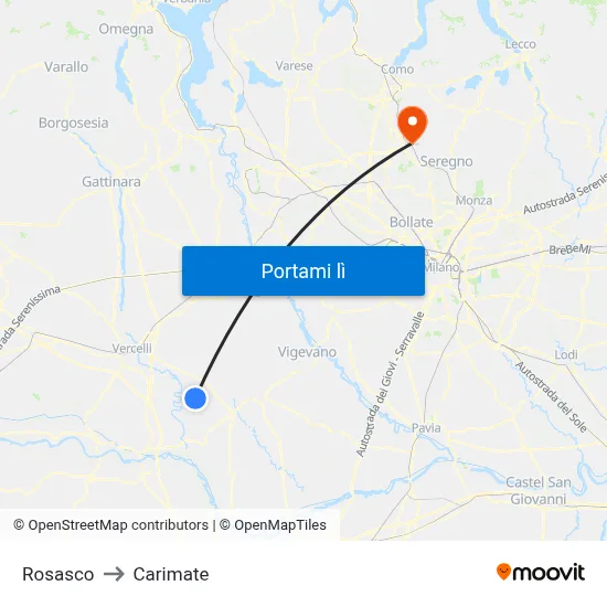 Rosasco to Carimate map