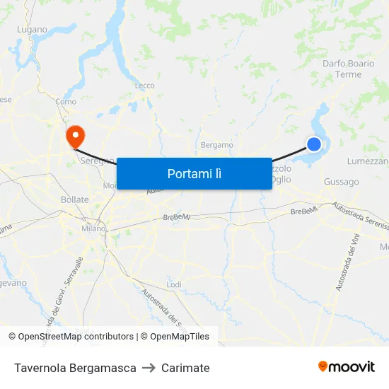 Tavernola Bergamasca to Carimate map