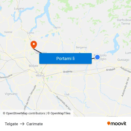 Telgate to Carimate map