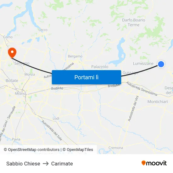 Sabbio Chiese to Carimate map