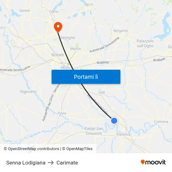 Senna Lodigiana to Carimate map