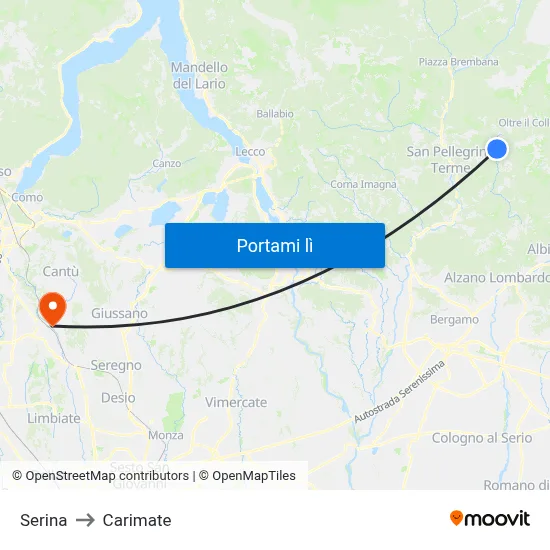 Serina to Carimate map