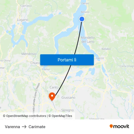 Varenna to Carimate map