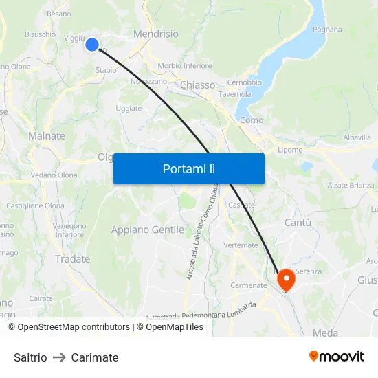 Saltrio to Carimate map