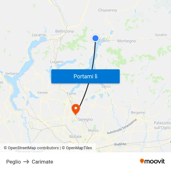 Peglio to Carimate map
