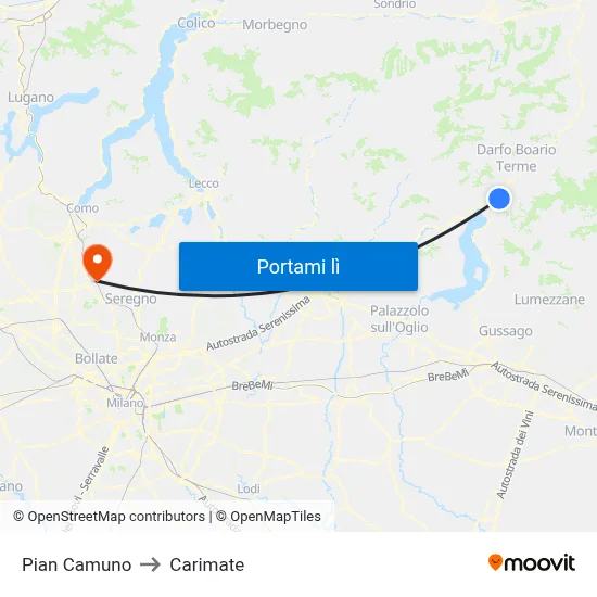 Pian Camuno to Carimate map