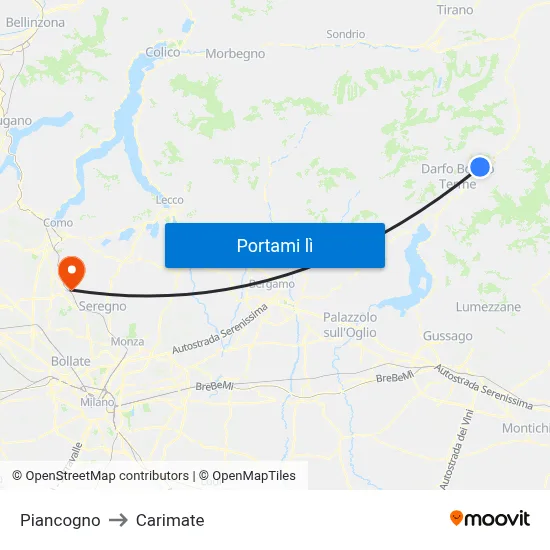 Piancogno to Carimate map