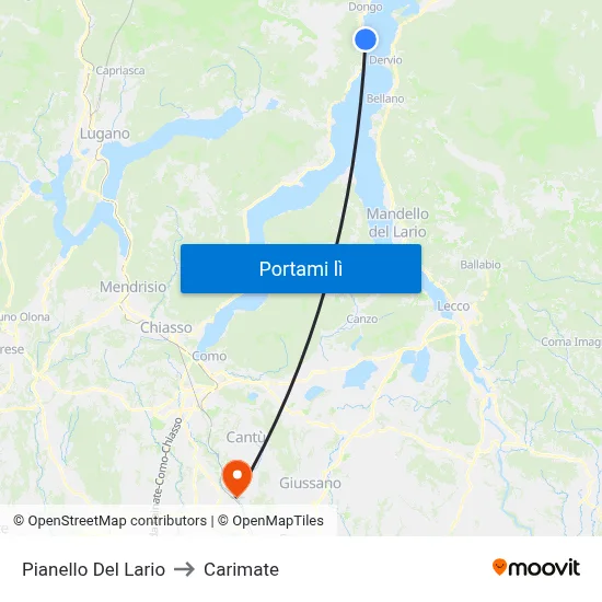Pianello Del Lario to Carimate map
