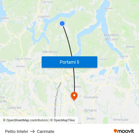 Pellio Intelvi to Carimate map
