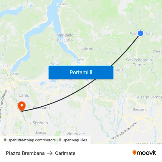 Piazza Brembana to Carimate map