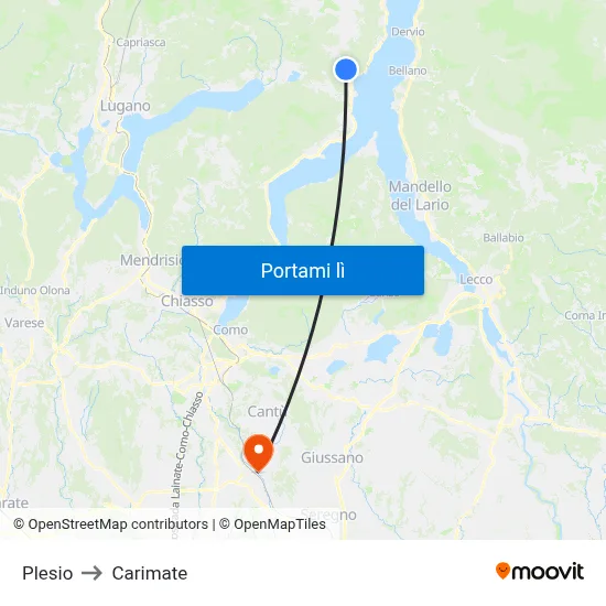 Plesio to Carimate map