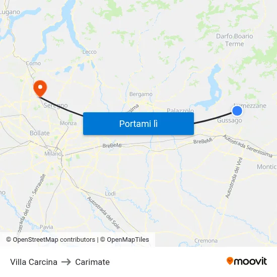 Villa Carcina to Carimate map