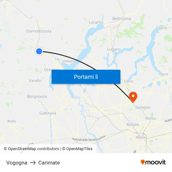 Vogogna to Carimate map