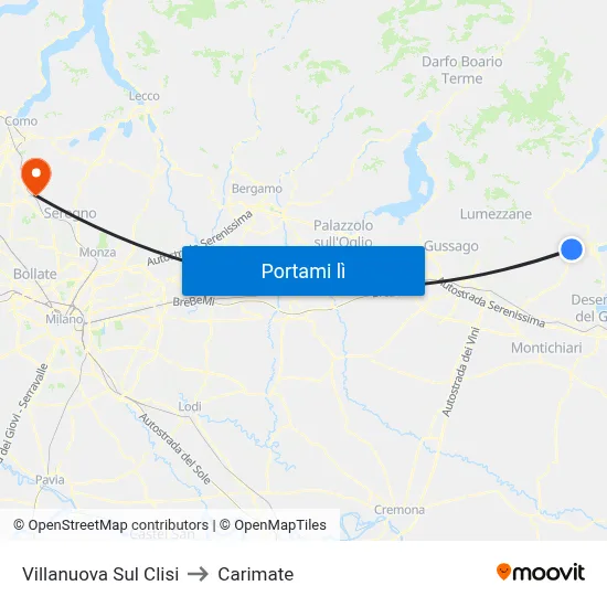 Villanuova Sul Clisi to Carimate map