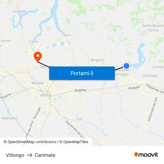 Villongo to Carimate map