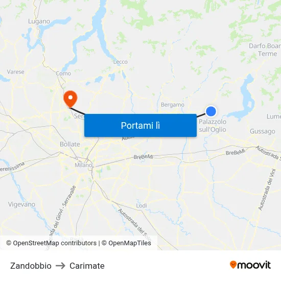 Zandobbio to Carimate map