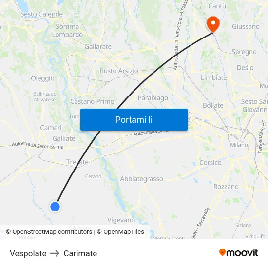 Vespolate to Carimate map