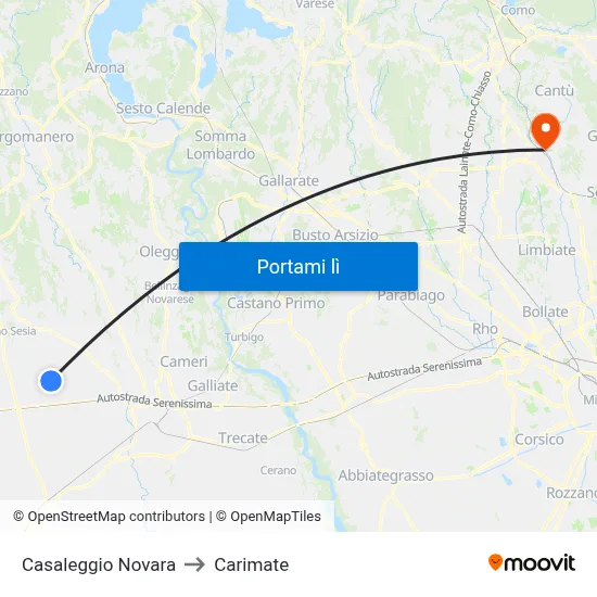 Casaleggio Novara to Carimate map
