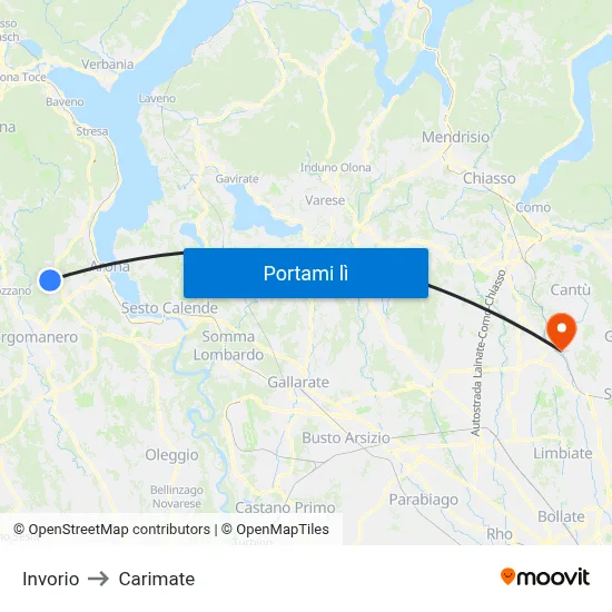 Invorio to Carimate map