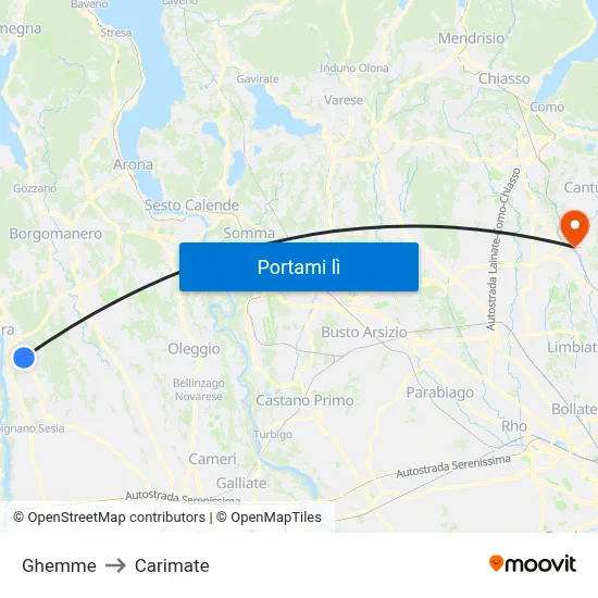 Ghemme to Carimate map