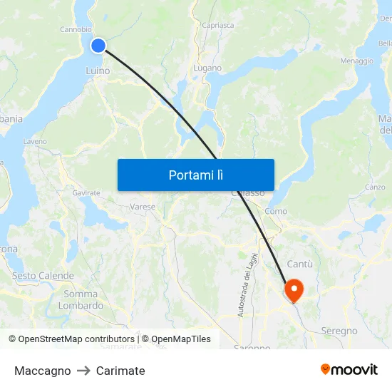 Maccagno to Carimate map