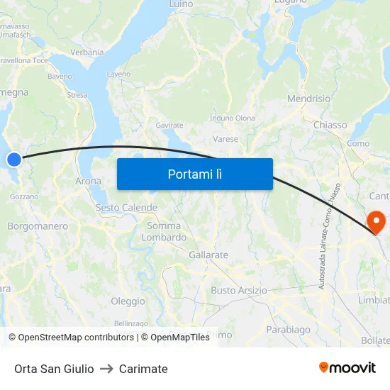 Orta San Giulio to Carimate map