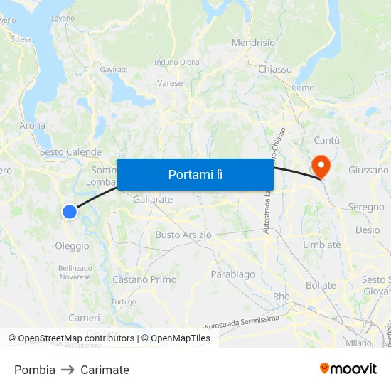 Pombia to Carimate map