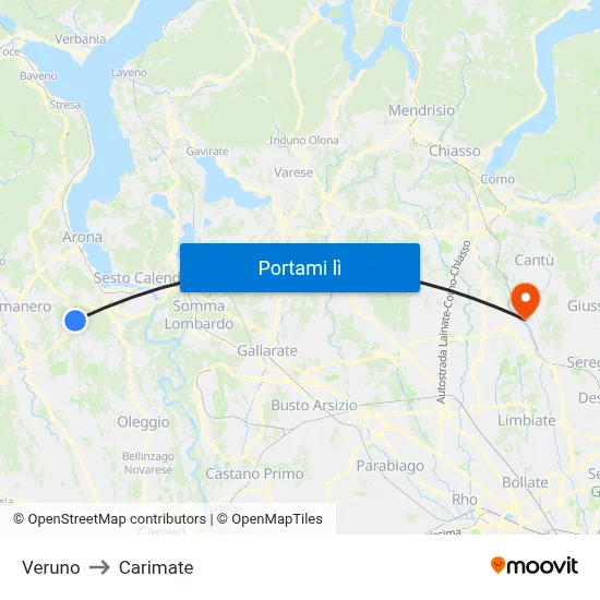 Veruno to Carimate map