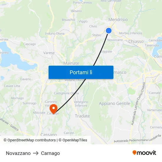 Novazzano to Carnago map
