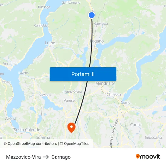 Mezzovico-Vira to Carnago map